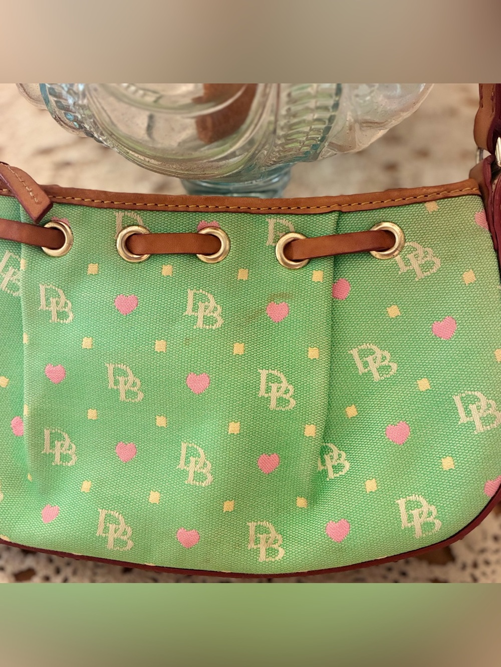 Vintage Dooney & Bourke Green Logo-Print Drawstring Shoulder Bag/Hand Bag - Picture 9 of 12